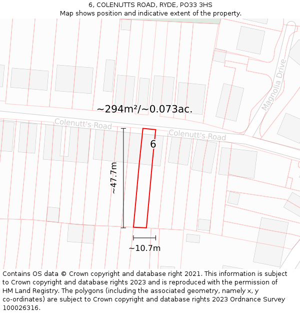 6, COLENUTTS ROAD, RYDE, PO33 3HS: Plot and title map