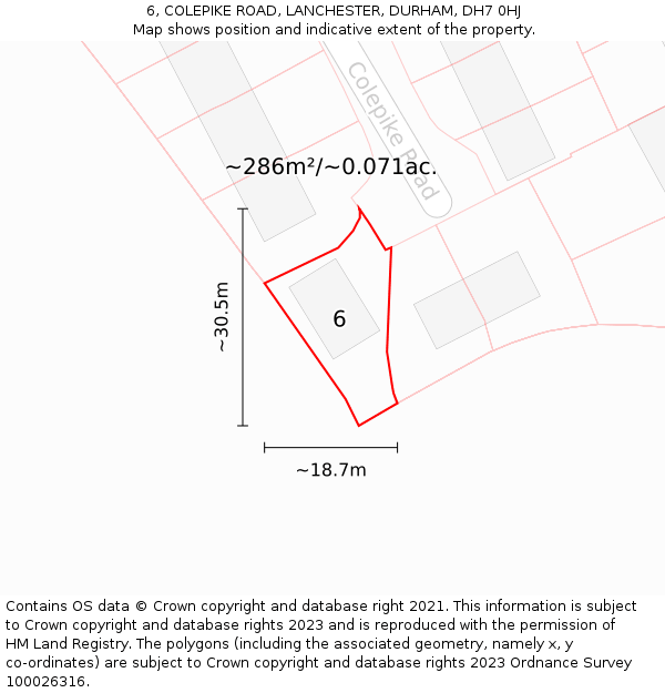 6, COLEPIKE ROAD, LANCHESTER, DURHAM, DH7 0HJ: Plot and title map