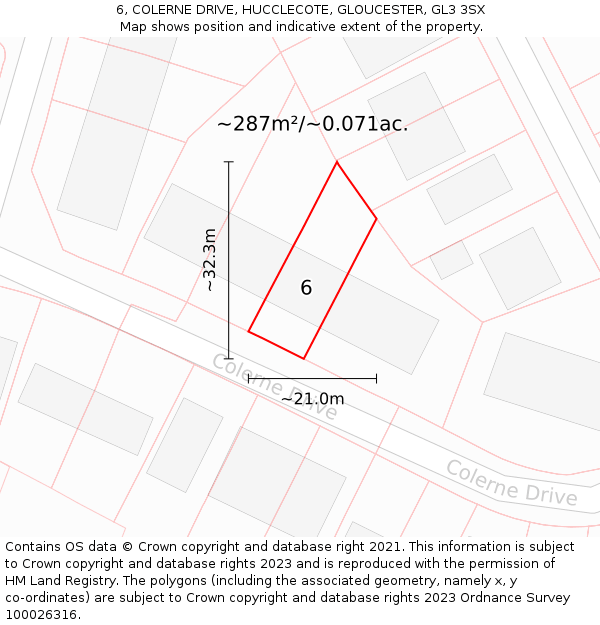 6, COLERNE DRIVE, HUCCLECOTE, GLOUCESTER, GL3 3SX: Plot and title map