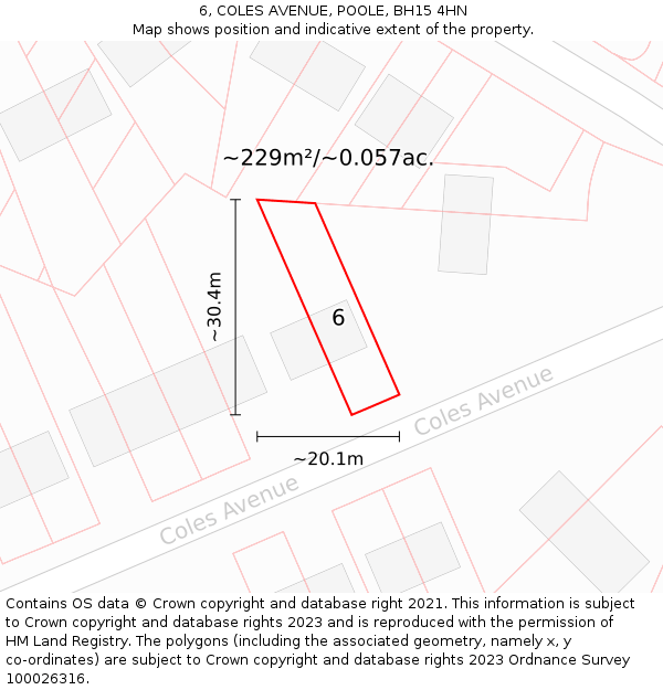 6, COLES AVENUE, POOLE, BH15 4HN: Plot and title map