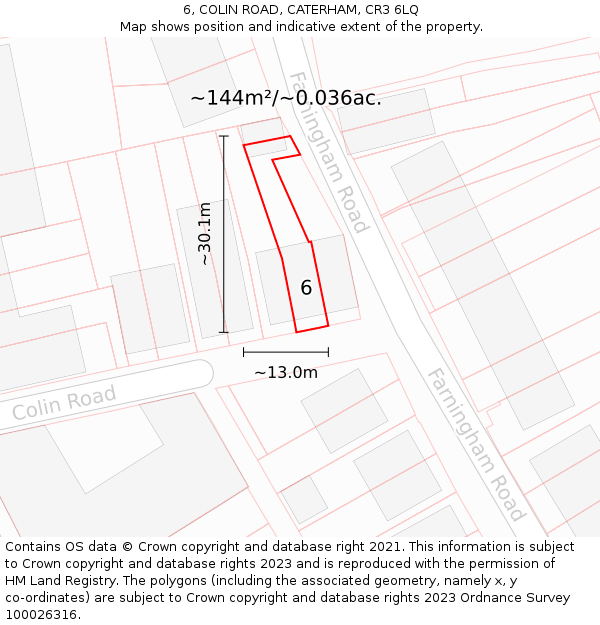 6, COLIN ROAD, CATERHAM, CR3 6LQ: Plot and title map