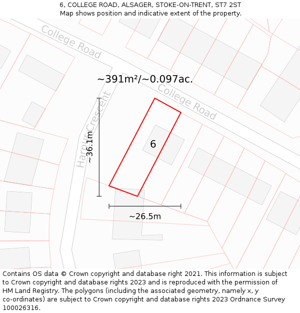 6, COLLEGE ROAD, ALSAGER, STOKE-ON-TRENT, ST7 2ST: Plot and title map