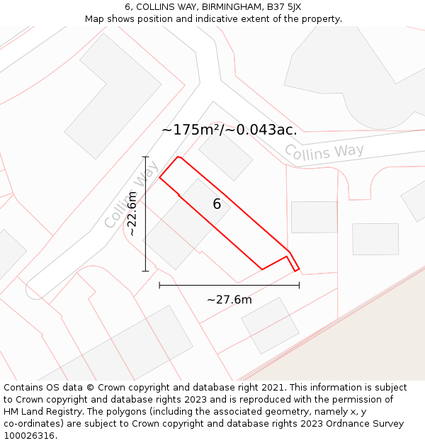 6, COLLINS WAY, BIRMINGHAM, B37 5JX: Plot and title map