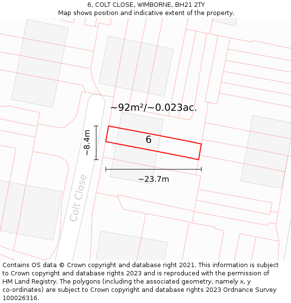 6, COLT CLOSE, WIMBORNE, BH21 2TY: Plot and title map
