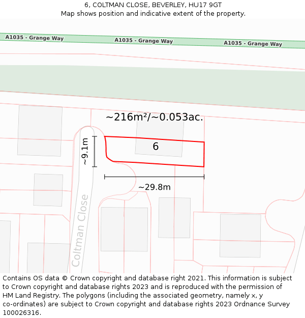 6, COLTMAN CLOSE, BEVERLEY, HU17 9GT: Plot and title map