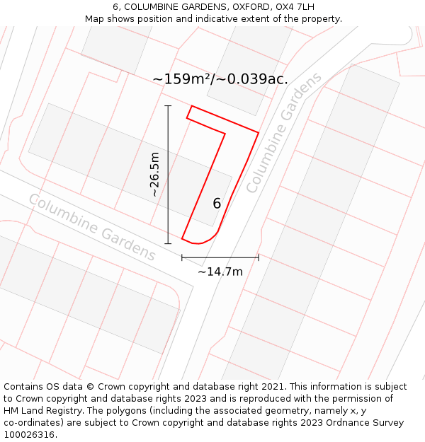 6, COLUMBINE GARDENS, OXFORD, OX4 7LH: Plot and title map