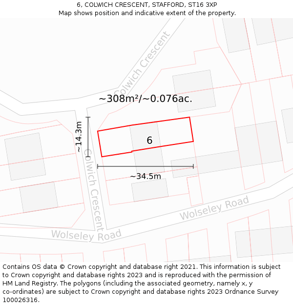 6, COLWICH CRESCENT, STAFFORD, ST16 3XP: Plot and title map