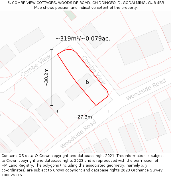 6, COMBE VIEW COTTAGES, WOODSIDE ROAD, CHIDDINGFOLD, GODALMING, GU8 4RB: Plot and title map