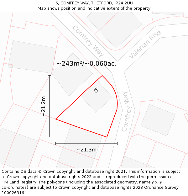 6, COMFREY WAY, THETFORD, IP24 2UU: Plot and title map