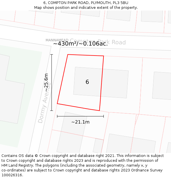 6, COMPTON PARK ROAD, PLYMOUTH, PL3 5BU: Plot and title map