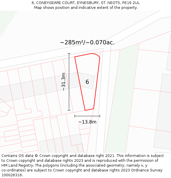 6, CONEYGEARE COURT, EYNESBURY, ST. NEOTS, PE19 2UL: Plot and title map