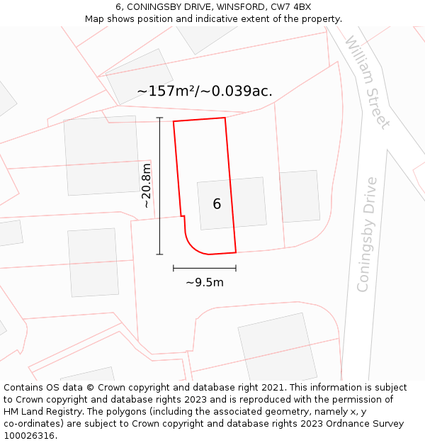 6, CONINGSBY DRIVE, WINSFORD, CW7 4BX: Plot and title map