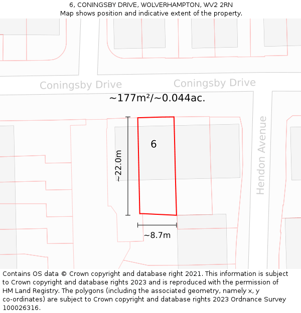 6, CONINGSBY DRIVE, WOLVERHAMPTON, WV2 2RN: Plot and title map