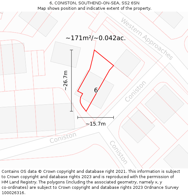 6, CONISTON, SOUTHEND-ON-SEA, SS2 6SN: Plot and title map