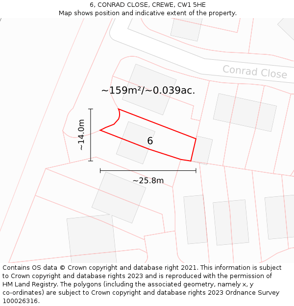 6, CONRAD CLOSE, CREWE, CW1 5HE: Plot and title map