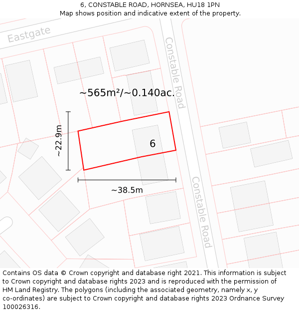 6, CONSTABLE ROAD, HORNSEA, HU18 1PN: Plot and title map