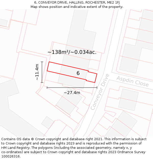 6, CONVEYOR DRIVE, HALLING, ROCHESTER, ME2 1FJ: Plot and title map