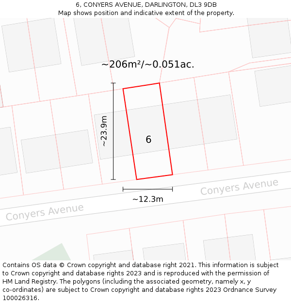 6, CONYERS AVENUE, DARLINGTON, DL3 9DB: Plot and title map