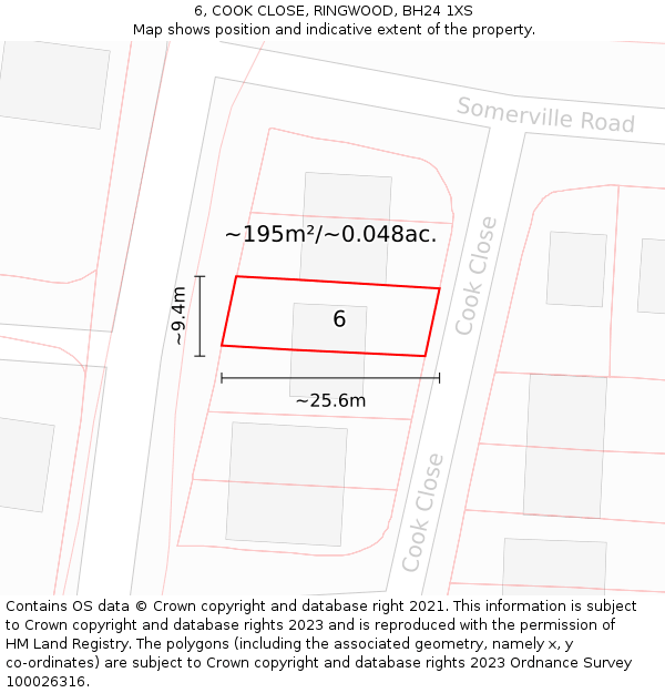 6, COOK CLOSE, RINGWOOD, BH24 1XS: Plot and title map