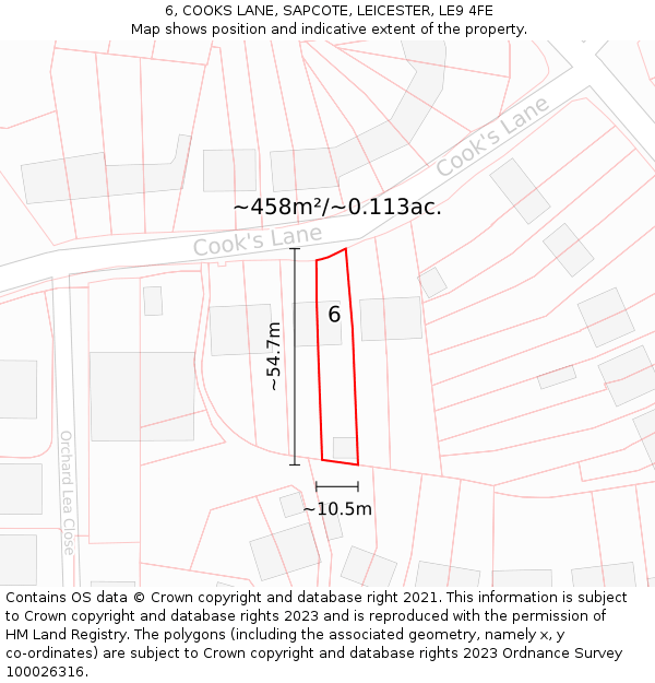 6, COOKS LANE, SAPCOTE, LEICESTER, LE9 4FE: Plot and title map