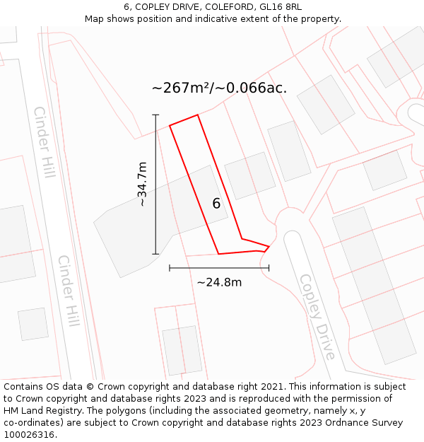 6, COPLEY DRIVE, COLEFORD, GL16 8RL: Plot and title map