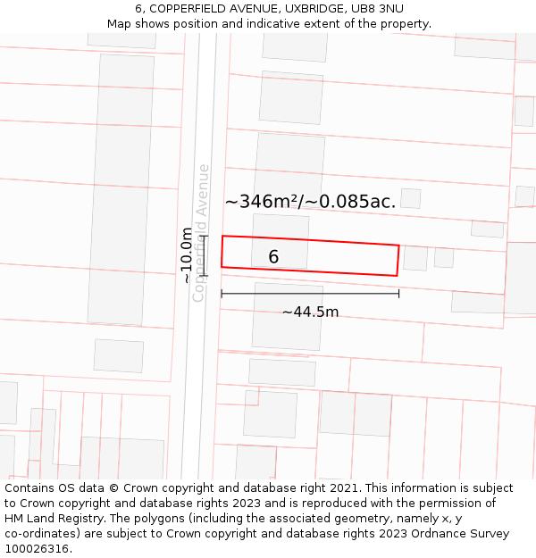 6, COPPERFIELD AVENUE, UXBRIDGE, UB8 3NU: Plot and title map