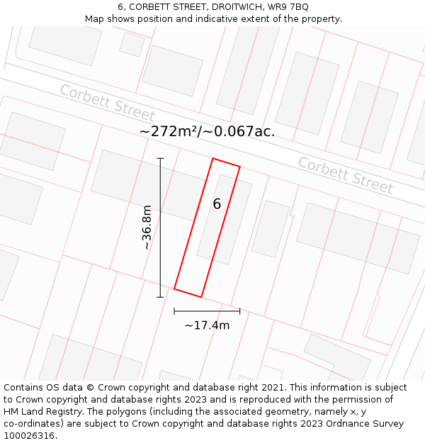 6, CORBETT STREET, DROITWICH, WR9 7BQ: Plot and title map