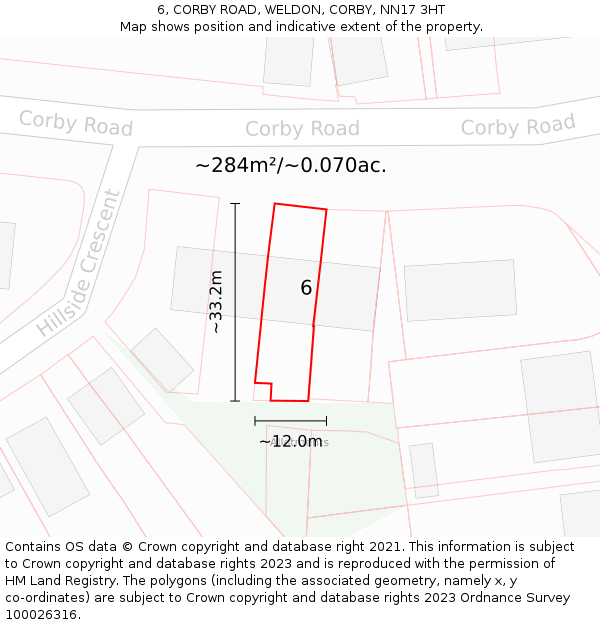 6, CORBY ROAD, WELDON, CORBY, NN17 3HT: Plot and title map