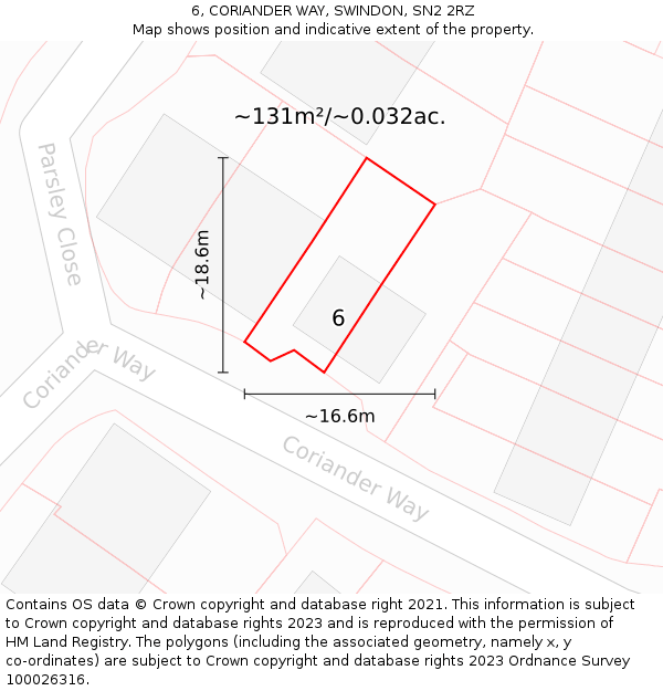 6, CORIANDER WAY, SWINDON, SN2 2RZ: Plot and title map