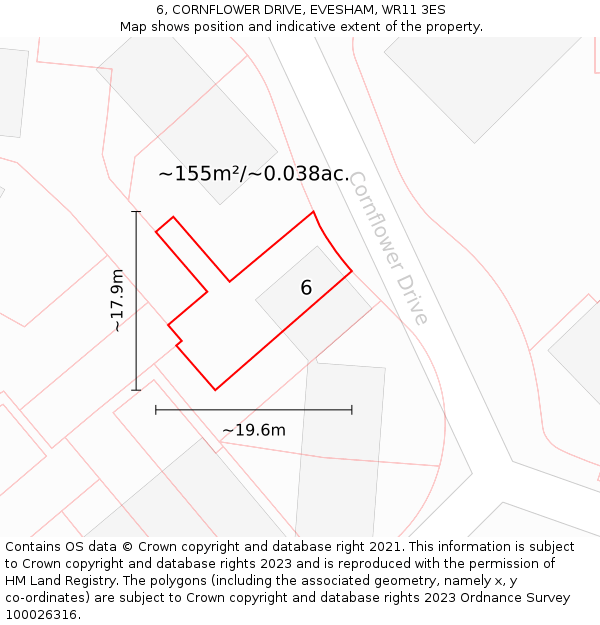 6, CORNFLOWER DRIVE, EVESHAM, WR11 3ES: Plot and title map