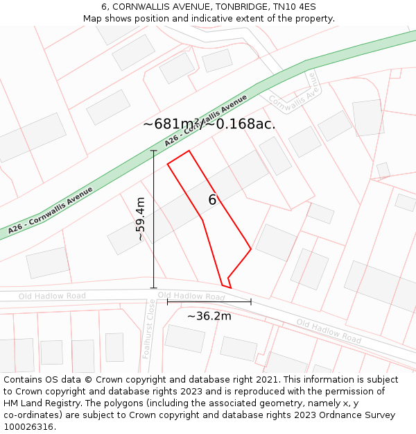 6, CORNWALLIS AVENUE, TONBRIDGE, TN10 4ES: Plot and title map