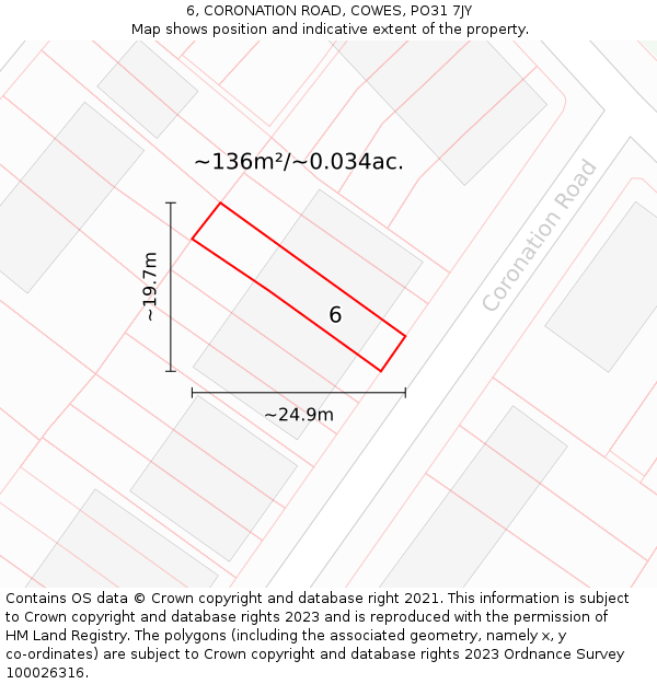 6, CORONATION ROAD, COWES, PO31 7JY: Plot and title map