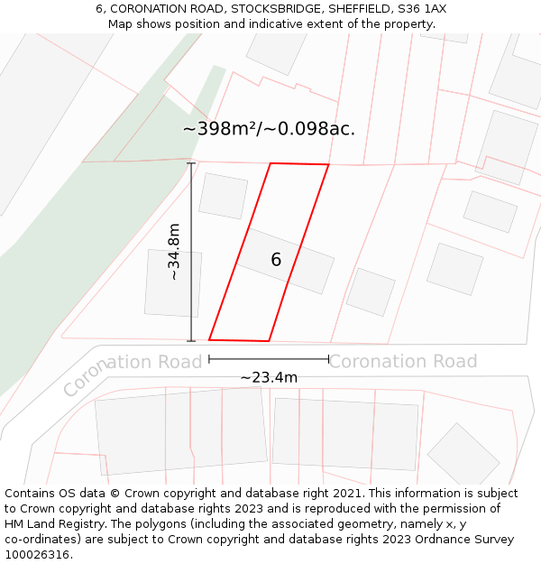 6, CORONATION ROAD, STOCKSBRIDGE, SHEFFIELD, S36 1AX: Plot and title map