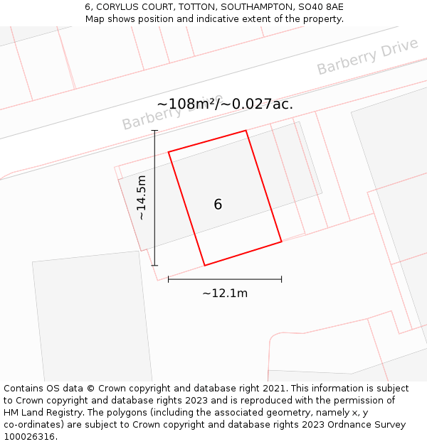 6, CORYLUS COURT, TOTTON, SOUTHAMPTON, SO40 8AE: Plot and title map