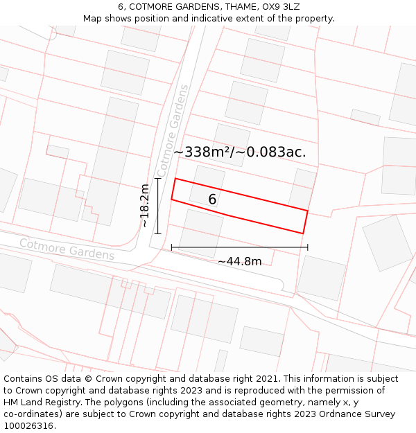 6, COTMORE GARDENS, THAME, OX9 3LZ: Plot and title map