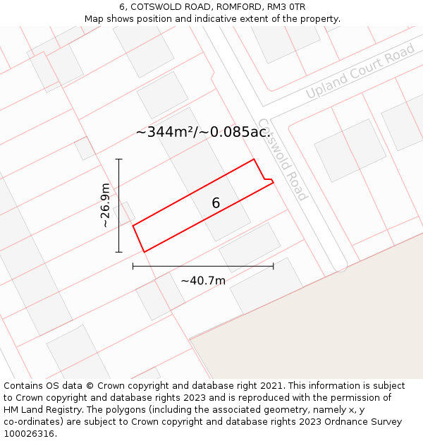 6, COTSWOLD ROAD, ROMFORD, RM3 0TR: Plot and title map