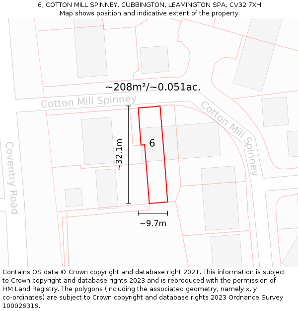 6, COTTON MILL SPINNEY, CUBBINGTON, LEAMINGTON SPA, CV32 7XH: Plot and title map
