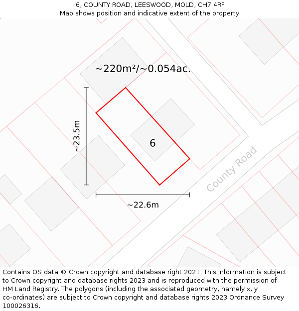 6, COUNTY ROAD, LEESWOOD, MOLD, CH7 4RF: Plot and title map