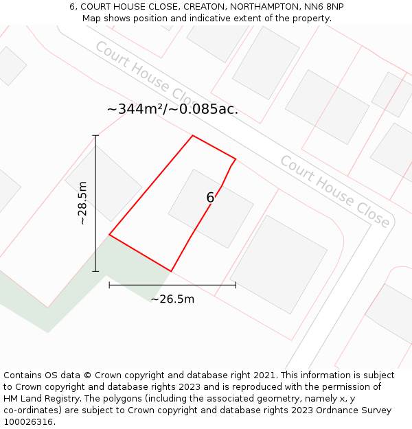 6, COURT HOUSE CLOSE, CREATON, NORTHAMPTON, NN6 8NP: Plot and title map
