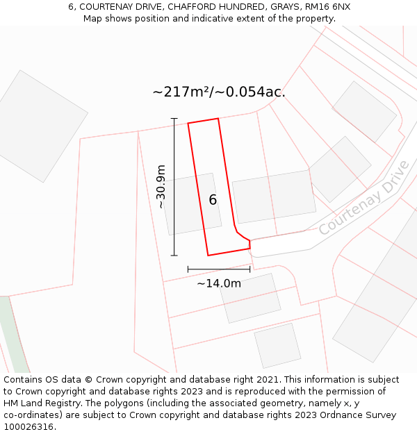 6, COURTENAY DRIVE, CHAFFORD HUNDRED, GRAYS, RM16 6NX: Plot and title map