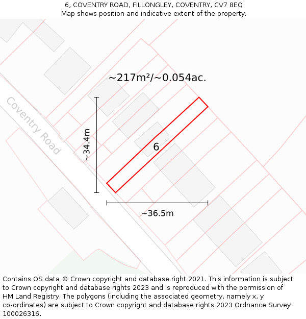 6, COVENTRY ROAD, FILLONGLEY, COVENTRY, CV7 8EQ: Plot and title map