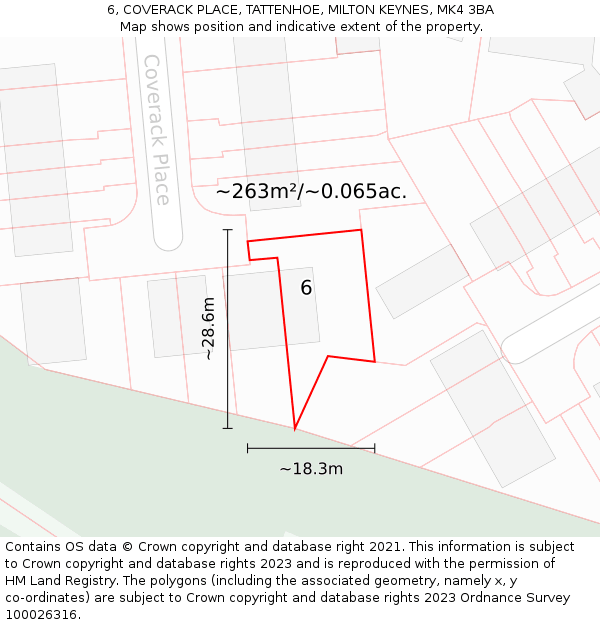 6, COVERACK PLACE, TATTENHOE, MILTON KEYNES, MK4 3BA: Plot and title map