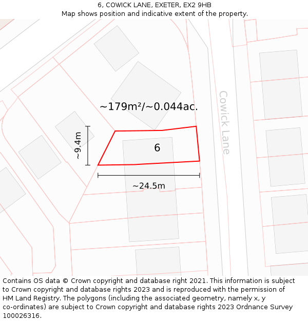 6, COWICK LANE, EXETER, EX2 9HB: Plot and title map