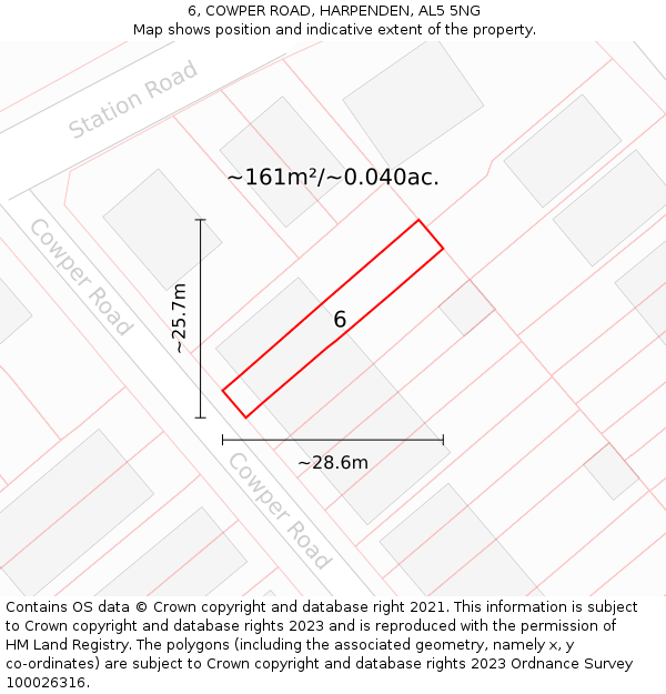 6, COWPER ROAD, HARPENDEN, AL5 5NG: Plot and title map