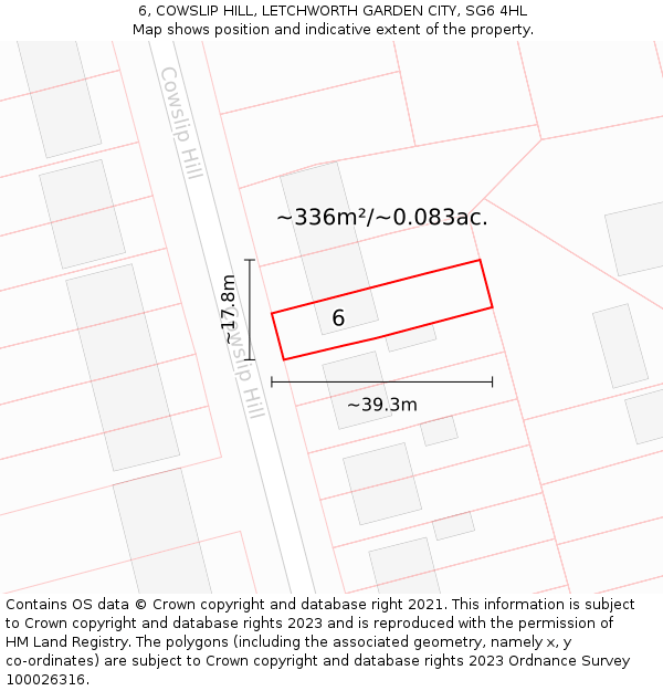 6, COWSLIP HILL, LETCHWORTH GARDEN CITY, SG6 4HL: Plot and title map