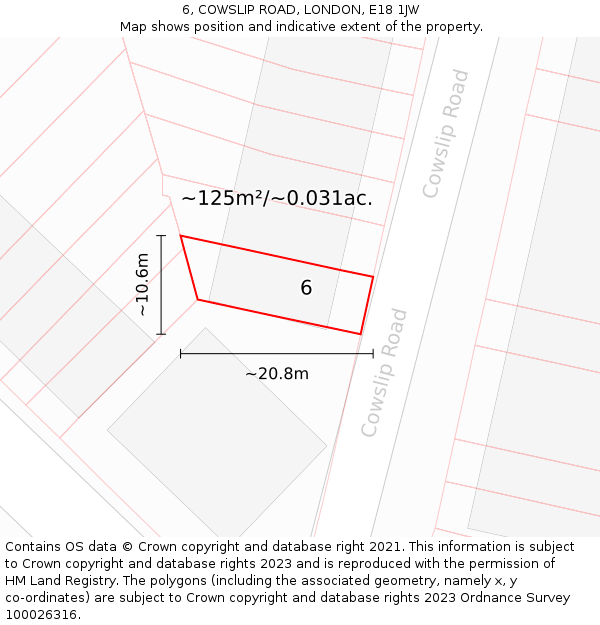 6, COWSLIP ROAD, LONDON, E18 1JW: Plot and title map