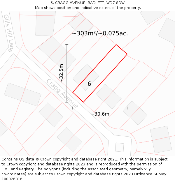 6, CRAGG AVENUE, RADLETT, WD7 8DW: Plot and title map