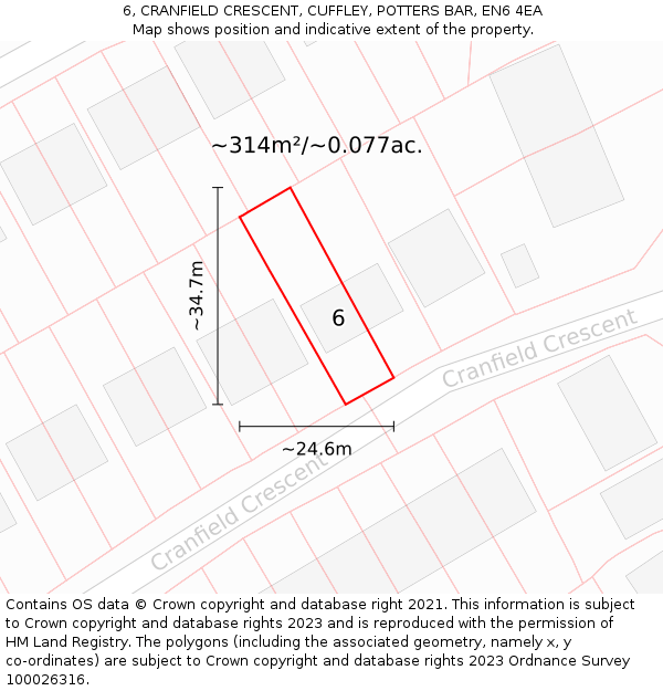 6, CRANFIELD CRESCENT, CUFFLEY, POTTERS BAR, EN6 4EA: Plot and title map