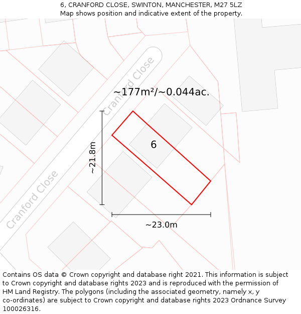 6, CRANFORD CLOSE, SWINTON, MANCHESTER, M27 5LZ: Plot and title map