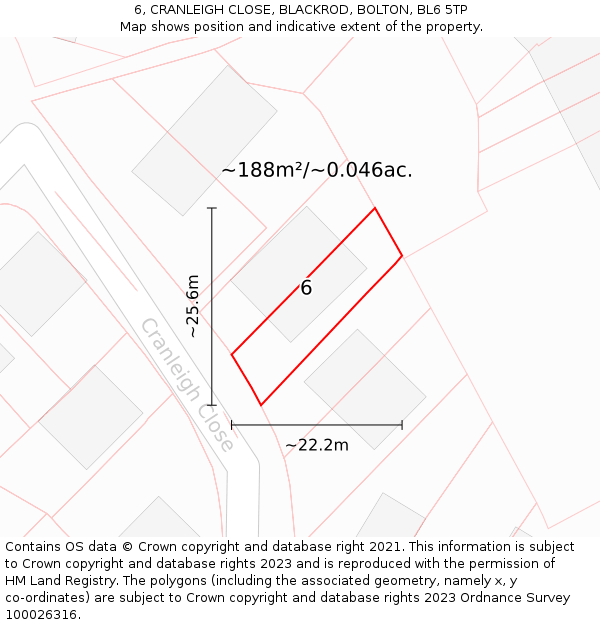 6, CRANLEIGH CLOSE, BLACKROD, BOLTON, BL6 5TP: Plot and title map